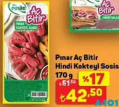 PINAR AÇ BİTİR HİNDİ KOKTEYL SOSİS 170 G PINAR AÇ BİTİR HİNDİ KOKTEYL SOSİS 170 G